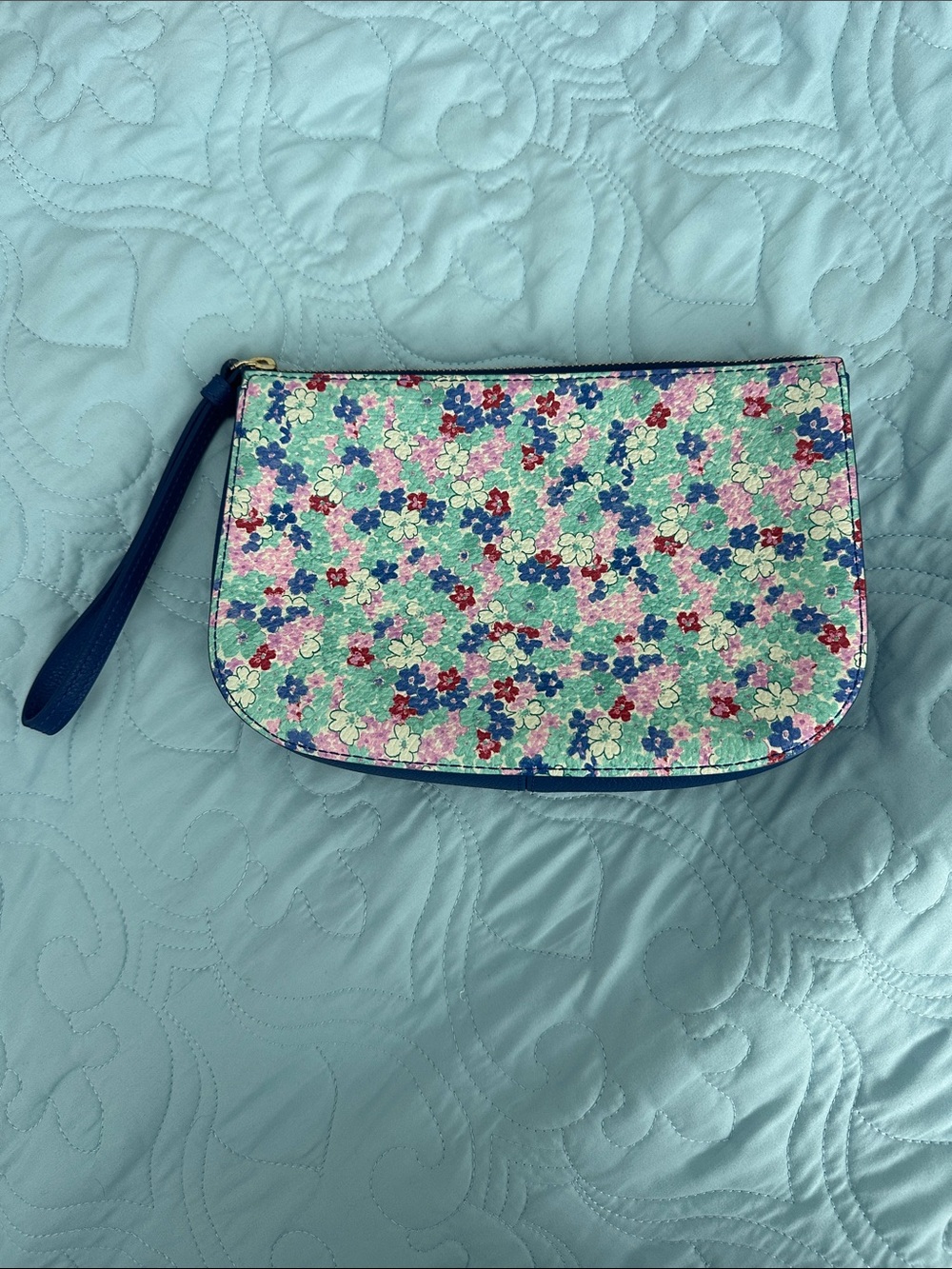 Talbots Leather Floral Wristlet in Royal Blue, Seafoam, Pink, Red and Offwhite